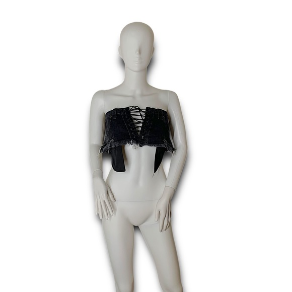 Ben Taverniti UNRAVEL PROJECT Black Stonewash Lace Up Belt Corset OS main image 7
